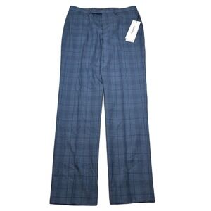 Calvin Klein Slim Fit Dress Pants‎ Mens 34x34 Blue Plaid Stretch Wool NEW